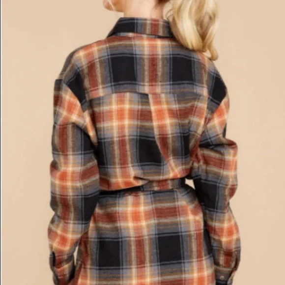 #56- Plaid Shirt Mini Dress - Picture 3 of 5